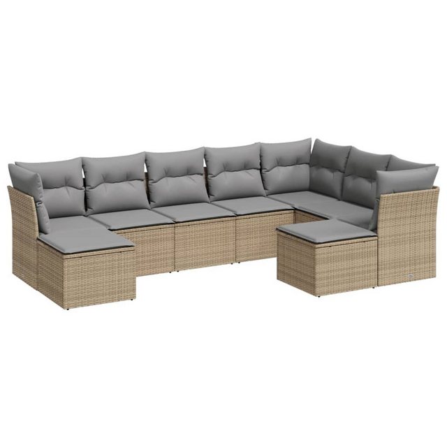 Bild von vidaXL Gartenlounge-Set 9-tlg. Garten-Sofagarnitur mit Kissen Beige Poly Rattan, (1-tlg)