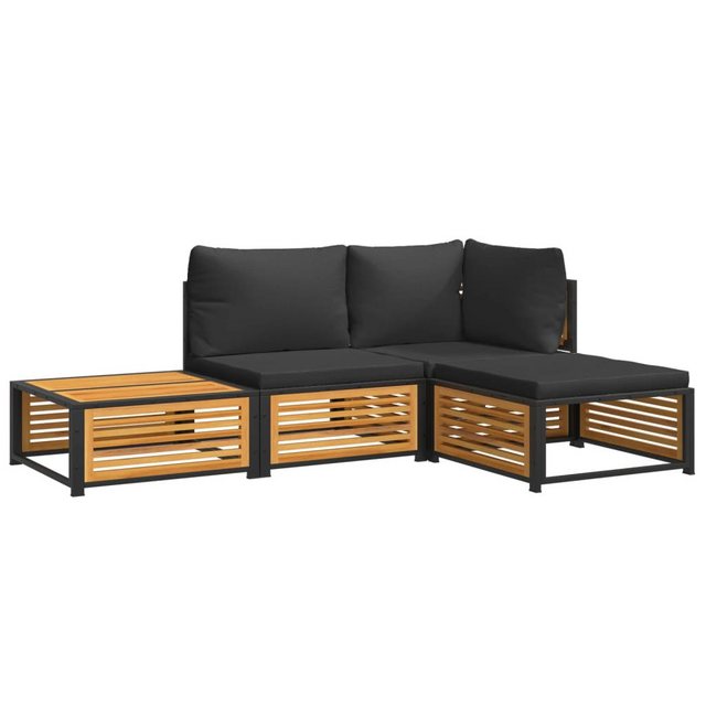 Bild von vidaXL Gartenlounge-Set 4-tlg. Garten-Sofagarnitur mit Kissen Massivholz, (1-tlg)
