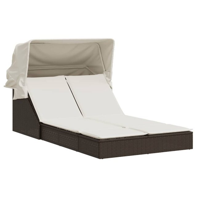 Bild von vidaXL Gartenliege Doppel-Sonnenliege mit Dach und Auflagen Braun Poly Rattan, 1 St.
