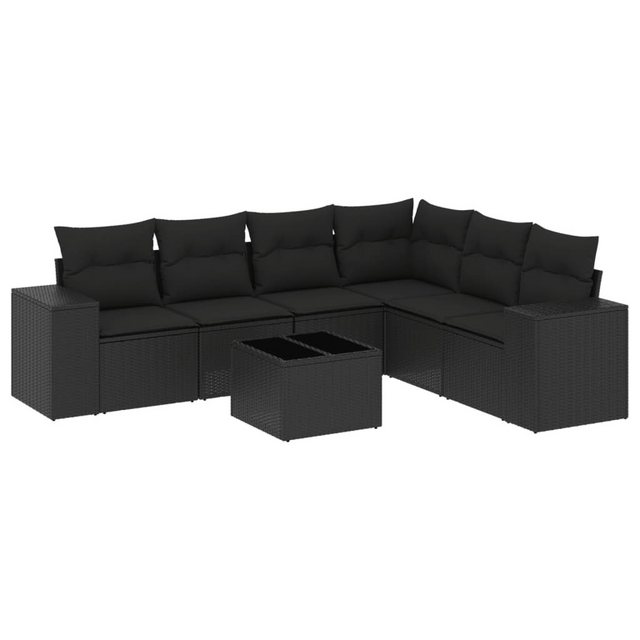 Bild von vidaXL Gartenlounge-Set 7-tlg. Garten-Sofagarnitur mit Kissen Schwarz Poly Rattan, (1-tlg)