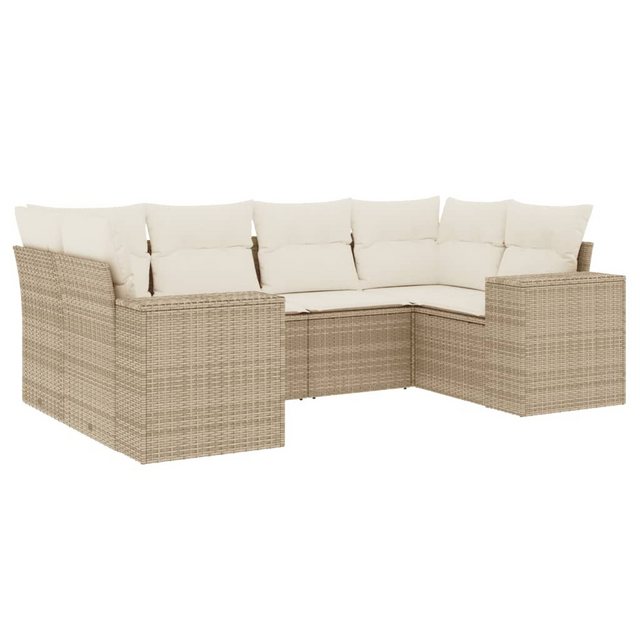Bild von vidaXL Gartenlounge-Set 6-tlg. Garten-Sofagarnitur mit Kissen Beige Poly Rattan, (1-tlg)