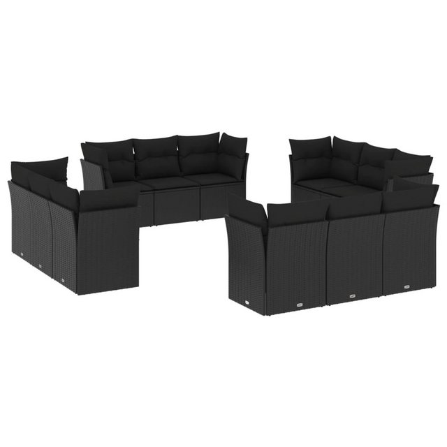 Bild von vidaXL Gartenlounge-Set 12-tlg. Garten-Sofagarnitur mit Kissen Schwarz Poly Rattan, (1-tlg)