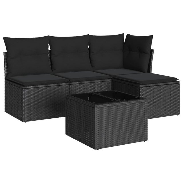 Bild von vidaXL Gartenlounge-Set 5-tlg. Garten-Sofagarnitur mit Kissen Schwarz Poly Rattan, (1-tlg)