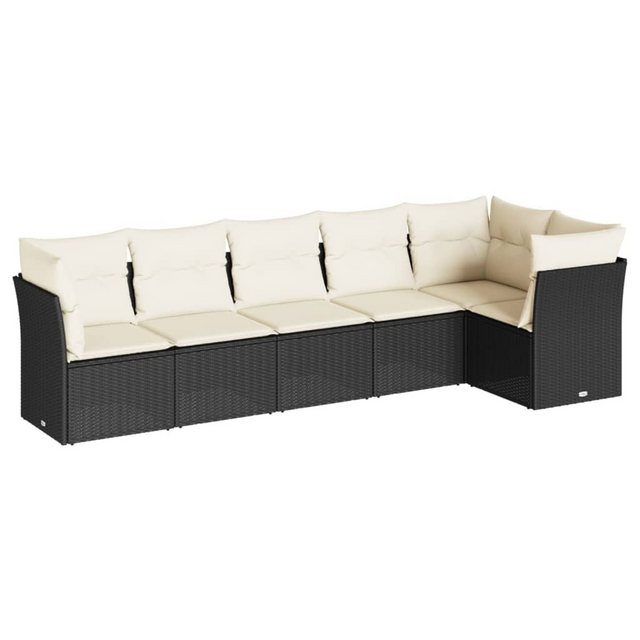 Bild von vidaXL Gartenlounge-Set 6-tlg. Garten-Sofagarnitur mit Kissen Schwarz Poly Rattan, (1-tlg)