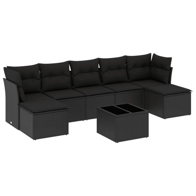 Bild von vidaXL Gartenlounge-Set 8-tlg. Garten-Sofagarnitur mit Kissen Schwarz Poly Rattan, (1-tlg)
