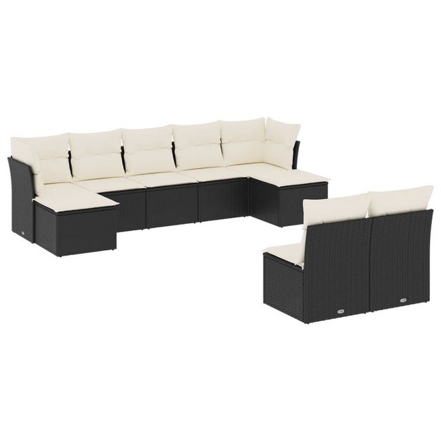 Bild von vidaXL Gartenlounge-Set 9-tlg. Garten-Sofagarnitur mit Kissen Schwarz Poly Rattan, (1-tlg)