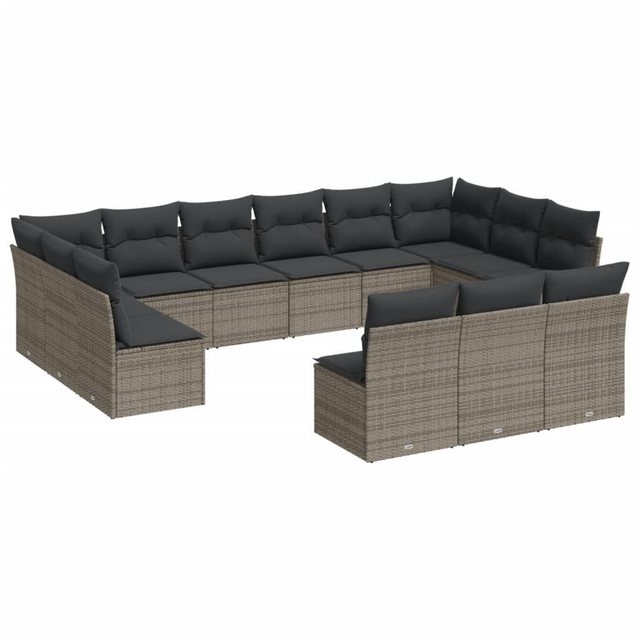 Bild von vidaXL Gartenlounge-Set 13-tlg. Garten-Sofagarnitur mit Kissen Grau Poly Rattan, (1-tlg)