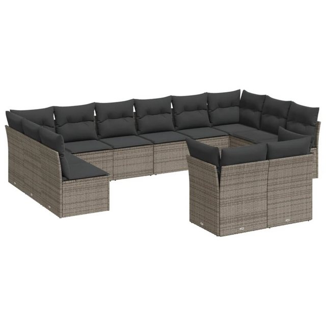 Bild von vidaXL Gartenlounge-Set 12-tlg. Garten-Sofagarnitur mit Kissen Grau Poly Rattan, (1-tlg)