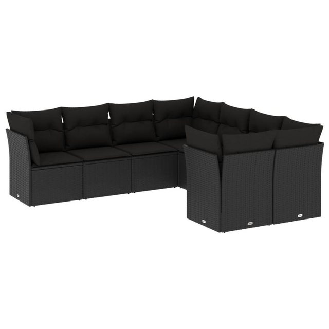 Bild von vidaXL Gartenlounge-Set 8-tlg. Garten-Sofagarnitur mit Kissen Schwarz Poly Rattan, (1-tlg)