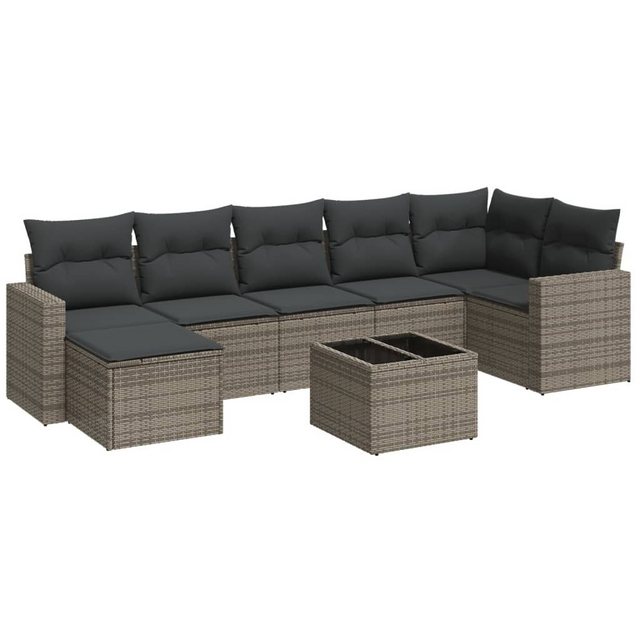 Bild von vidaXL Gartenlounge-Set 8-tlg. Garten-Sofagarnitur mit Kissen Grau Poly Rattan, (1-tlg)