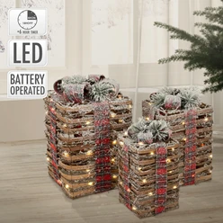 Bild von ECD Germany Weihnachtsfigur LED Dekolicht Weihnachtsdekoration Geschenkboxen Weihnacht Dekoobjekt, Lichtergeschenkboxen mit 30/40/50 LEDs inkl. Timer für Innen Warmweiß
