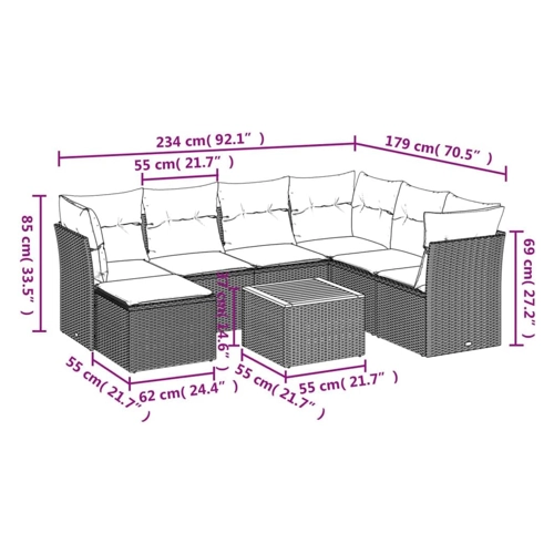 Bild von vidaXL 8-tlg Garten-Sofagarnitur mit Kissen Grau Poly Rattan
