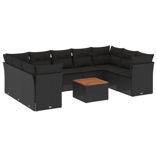 Bild von vidaXL Gartenlounge-Set 10-tlg. Garten-Sofagarnitur mit Kissen Schwarz Poly Rattan, (1-tlg)