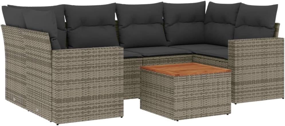 Bild von vidaXL Garten Sofagarnitur mit Kissen 7-TLG., Gartenmöbel Gartengarnitur, Sitzgruppe Sitzgarnitur, Lounge Sofa Garnitur Terrasse, Grau Poly Rattan