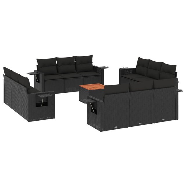 Bild von vidaXL 13-tlg Garten-Sofagarnitur mit Kissen Schwarz Poly Rattan Modell 63