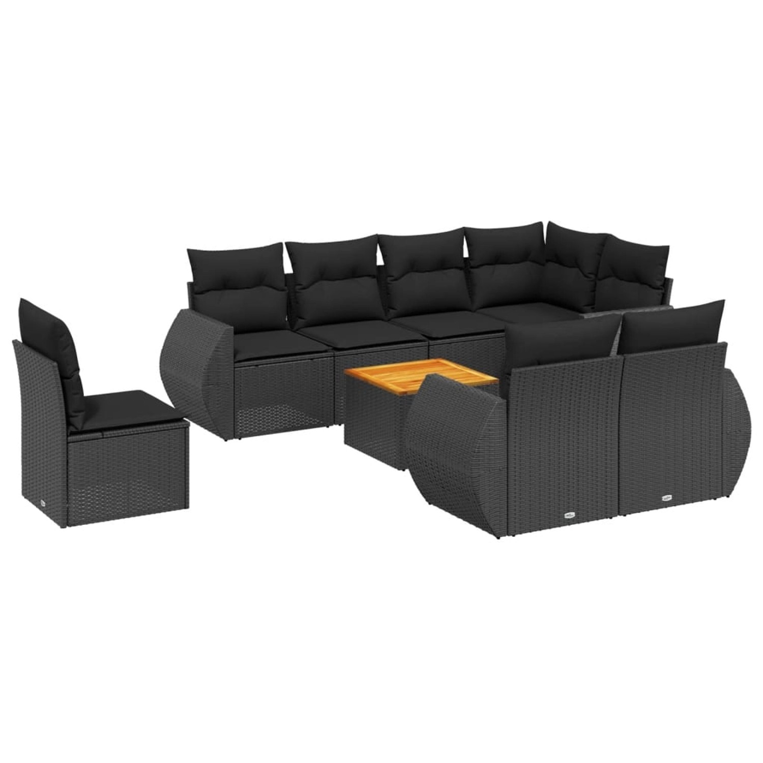 Bild von vidaXL Gartenlounge-Set 9-tlg. Garten-Sofagarnitur mit Kissen Schwarz Poly Rattan, (1-tlg)