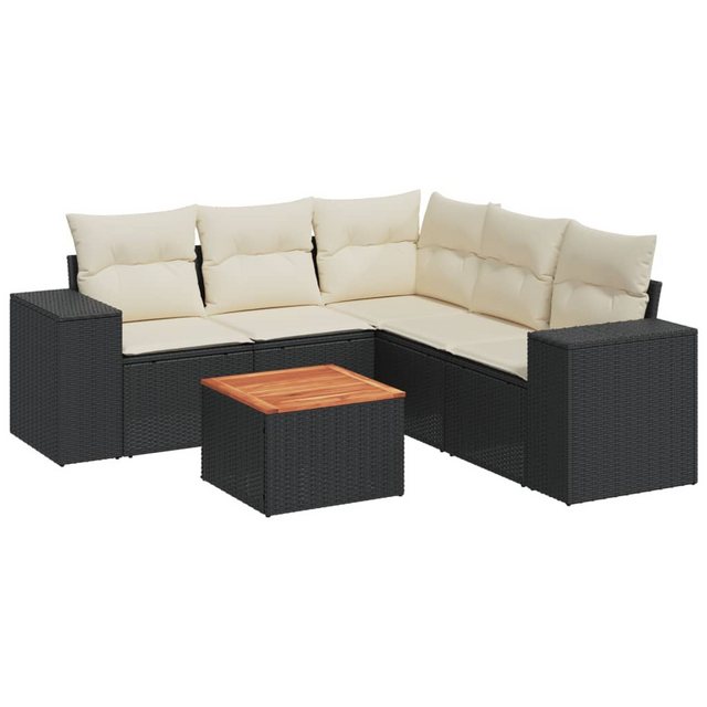 Bild von vidaXL Gartenlounge-Set 6-tlg. Garten-Sofagarnitur mit Kissen Schwarz Poly Rattan, (1-tlg)