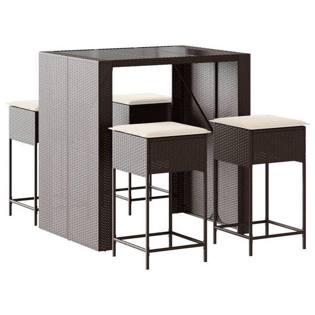 Bild von vidaXL Gartenlounge-Set 5-tlg. Gartenbar-Set mit Kissen Braun Poly Rattan, (4-tlg)