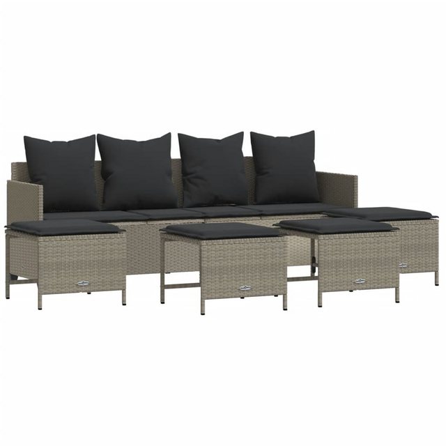 Bild von vidaXL Gartenlounge-Set 5-tlg. Garten-Sofagarnitur mit Kissen Hellgrau Poly Rattan, (1-tlg)