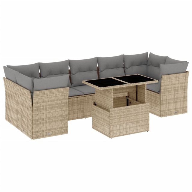 Bild von vidaXL Gartenlounge-Set 8-tlg. Garten-Sofagarnitur mit Kissen Beige Poly Rattan, (8-tlg)