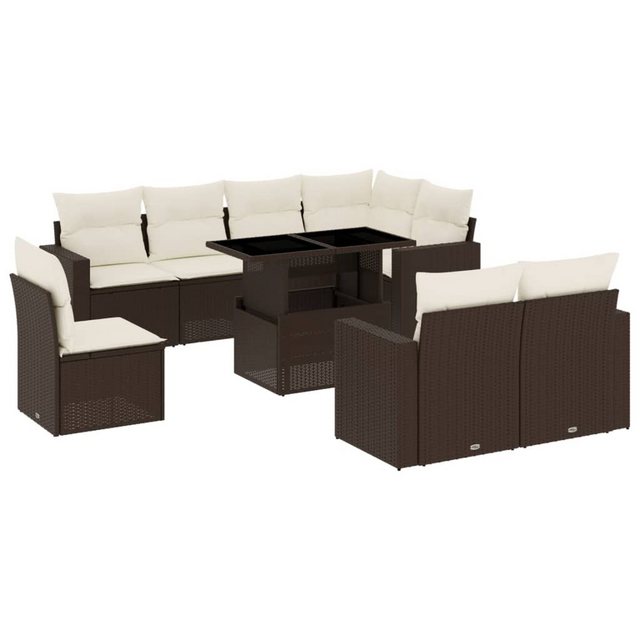 Bild von vidaXL Gartenlounge-Set 9-tlg. Garten-Sofagarnitur mit Kissen Braun Poly Rattan, (1-tlg)