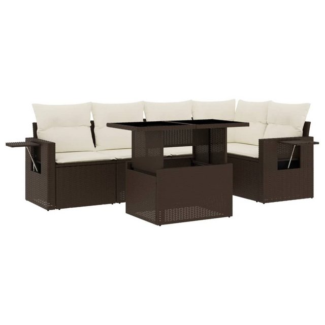 Bild von vidaXL Gartenlounge-Set 6-tlg. Garten-Sofagarnitur mit Kissen Braun Poly Rattan, (1-tlg)