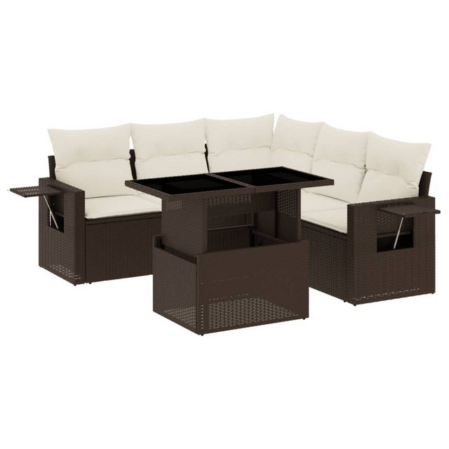 Bild von vidaXL Gartenlounge-Set 6-tlg. Garten-Sofagarnitur mit Kissen Braun Poly Rattan, (1-tlg)