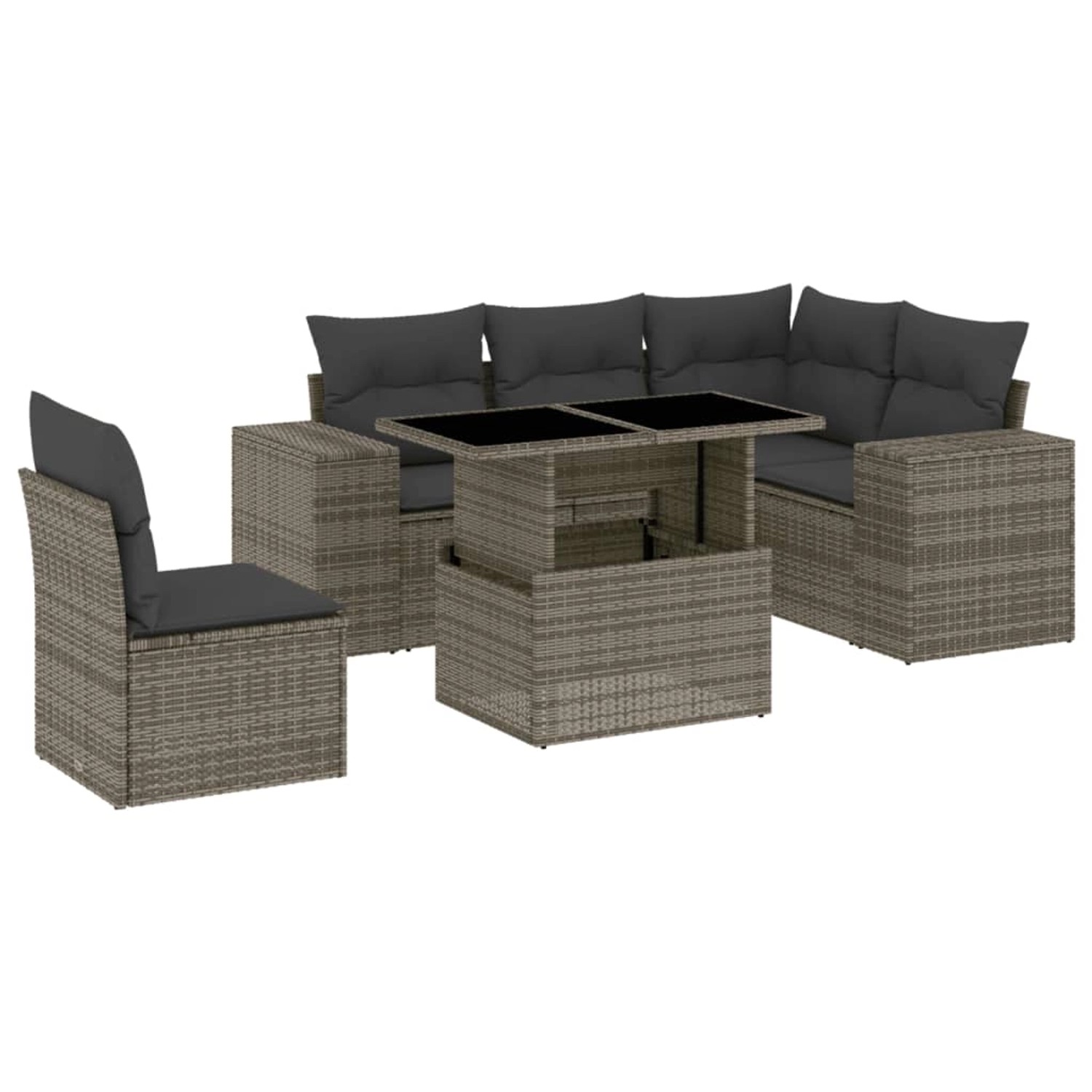 Bild von vidaXL 6-tlg Garten-Sofagarnitur mit Kissen Grau Poly Rattan Modell 162