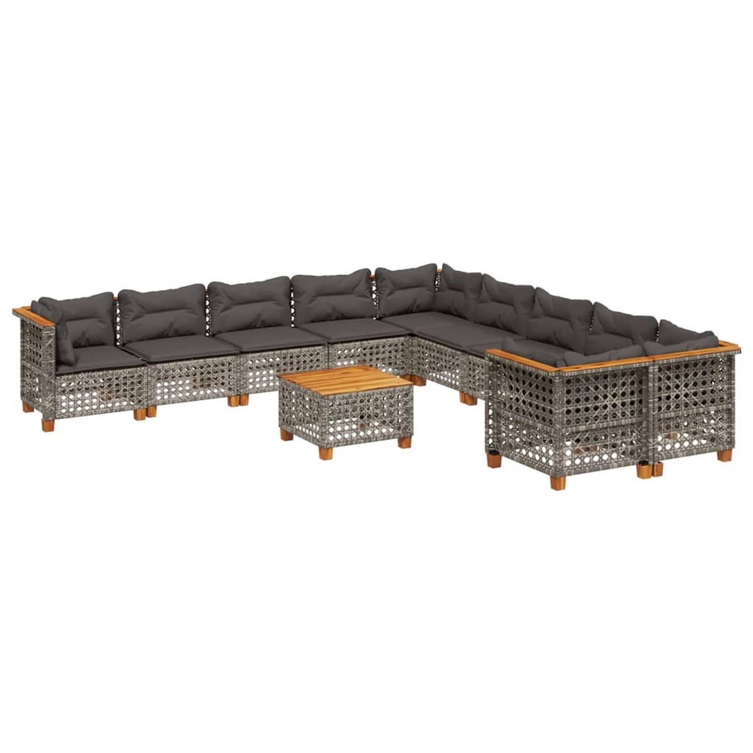 Bild von vidaXL Garten Sofa Garnitur 11-TLG., Gartenmöbel Set mit Kissen, Sitzgruppe für Garten Terrasse, Sitzgarnitur Lounge Modular, Grau Poly Rattan