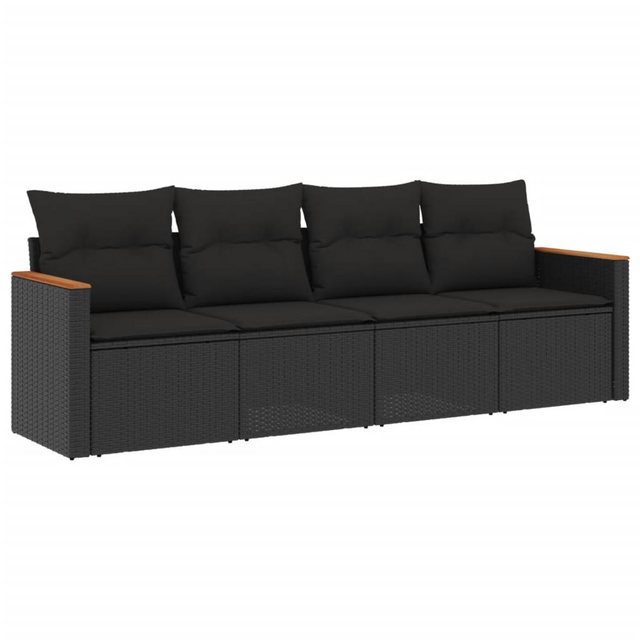 Bild von vidaXL Gartenlounge-Set 4-tlg. Garten-Sofagarnitur mit Kissen Schwarz Poly Rattan, (1-tlg)