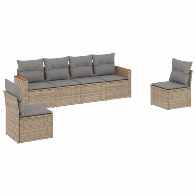 Bild von vidaXL Gartenlounge-Set 6-tlg. Garten-Sofagarnitur mit Kissen Beige Poly Rattan, (1-tlg)
