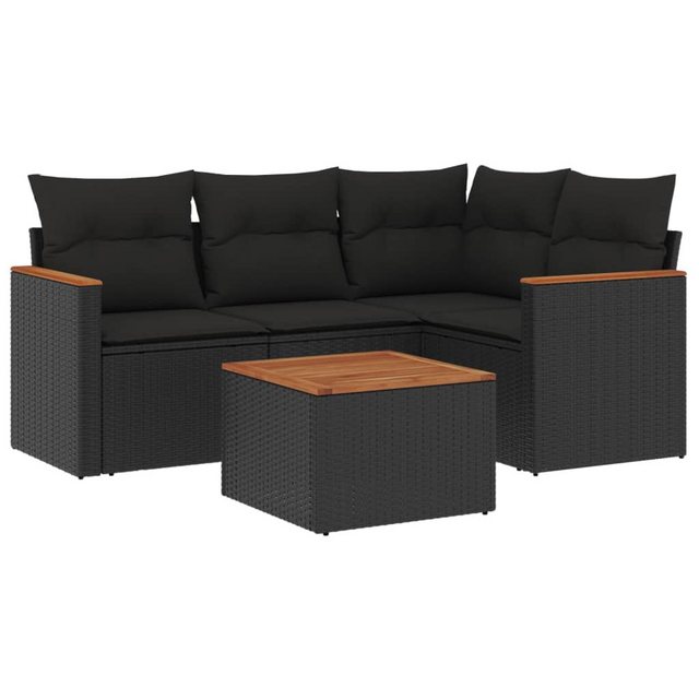 Bild von vidaXL Gartenlounge-Set 5-tlg. Garten-Sofagarnitur mit Kissen Schwarz Poly Rattan, (1-tlg)