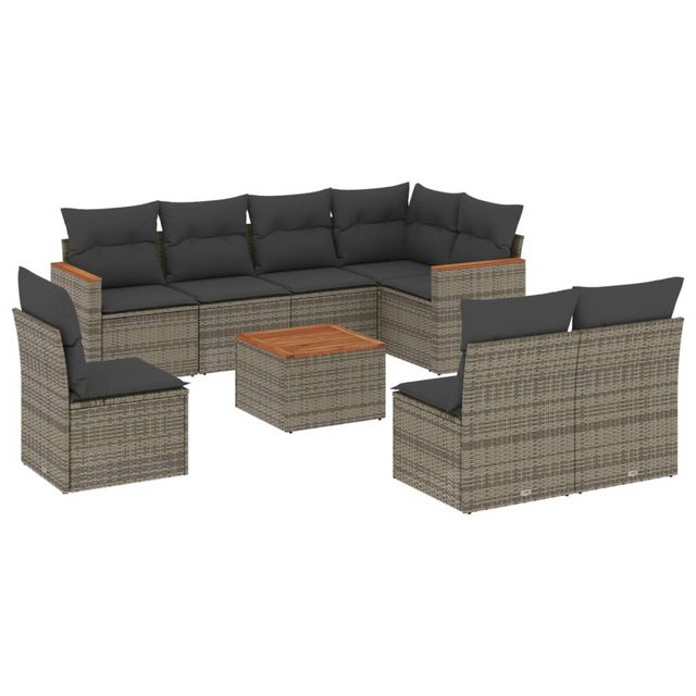 Bild von vidaXL Gartenlounge-Set 9-tlg. Garten-Sofagarnitur mit Kissen Grau Poly Rattan, (1-tlg)