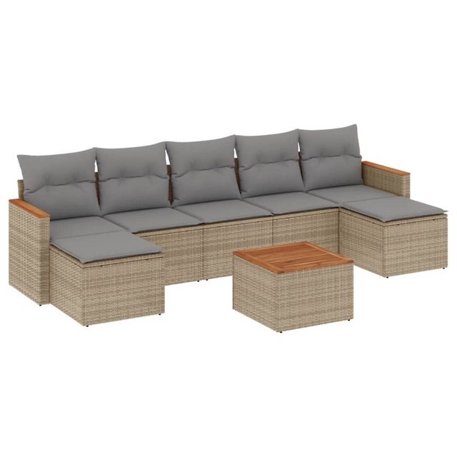 Bild von vidaXL Gartenlounge-Set 8-tlg. Garten-Sofagarnitur mit Kissen Beige Poly Rattan, (1-tlg)