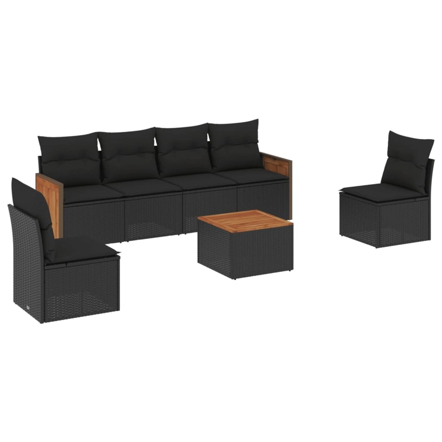 Bild von vidaXL Gartenlounge-Set 7-tlg. Garten-Sofagarnitur mit Kissen Schwarz Poly Rattan, (1-tlg)