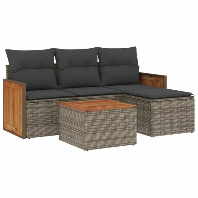 Bild von vidaXL Gartenlounge-Set 5-tlg. Garten-Sofagarnitur mit Kissen Grau Poly Rattan, (1-tlg)