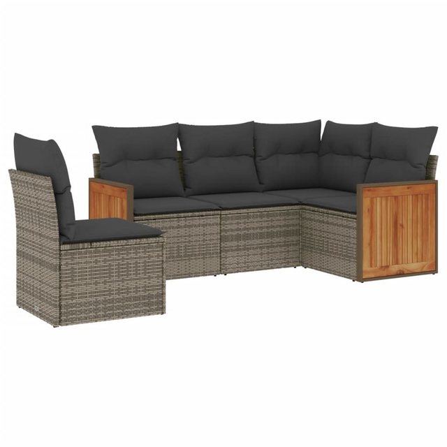 Bild von vidaXL Gartenlounge-Set 5-tlg. Garten-Sofagarnitur mit Kissen Grau Poly Rattan, (1-tlg)