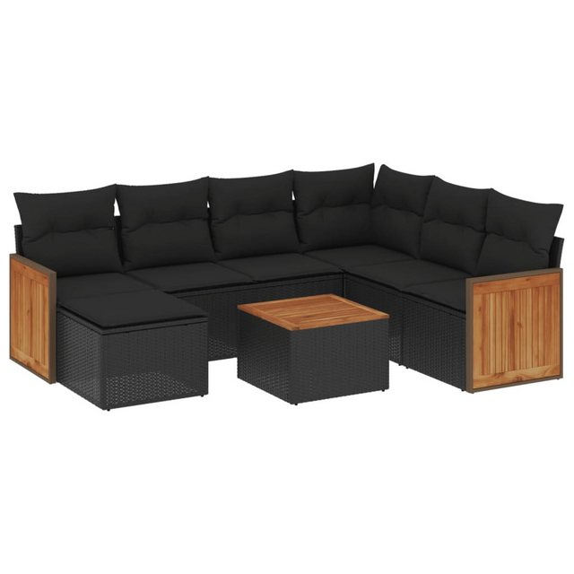 Bild von vidaXL Gartenlounge-Set 8-tlg. Garten-Sofagarnitur mit Kissen Schwarz Poly Rattan, (1-tlg)