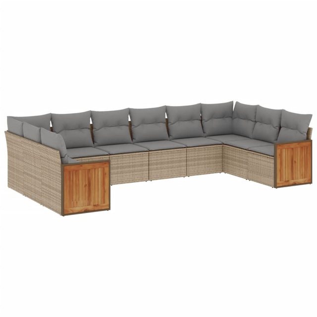 Bild von vidaXL Gartenlounge-Set 10-tlg. Garten-Sofagarnitur mit Kissen Beige Poly Rattan, (1-tlg)