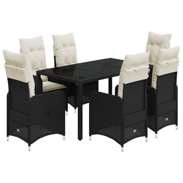 Bild von vidaXL Gartenlounge-Set 7-tlg. Garten-Bistro-Set mit Kissen Schwarz Poly Rattan, (7-tlg)