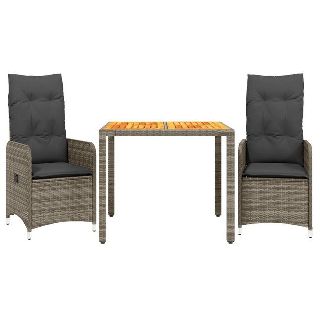 Bild von vidaXL Gartenlounge-Set 3-tlg. Garten-Bistro-Set mit Kissen Grau Poly Rattan, (3-tlg)