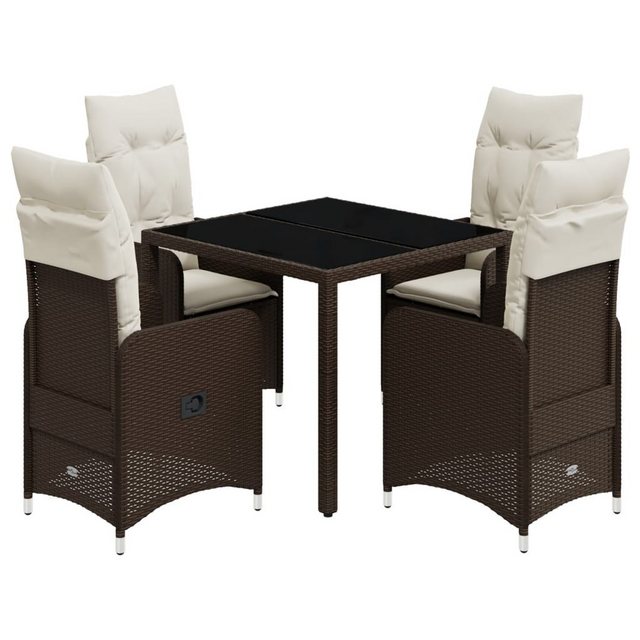 Bild von vidaXL Gartenlounge-Set 5-tlg. Garten-Bistro-Set mit Kissen Braun Poly Rattan, (5-tlg)