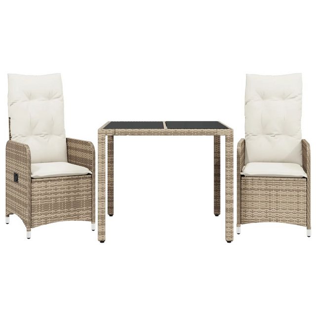 Bild von vidaXL Gartenlounge-Set 3-tlg. Garten-Bistro-Set mit Kissen Beige Poly Rattan, (3-tlg)