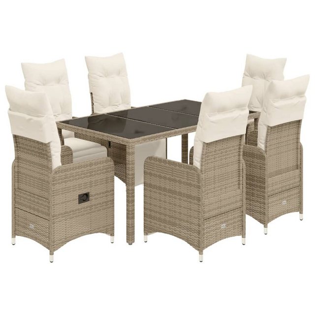 Bild von vidaXL Gartenlounge-Set 7-tlg. Garten-Bistro-Set mit Kissen Braun Poly Rattan, (7-tlg)
