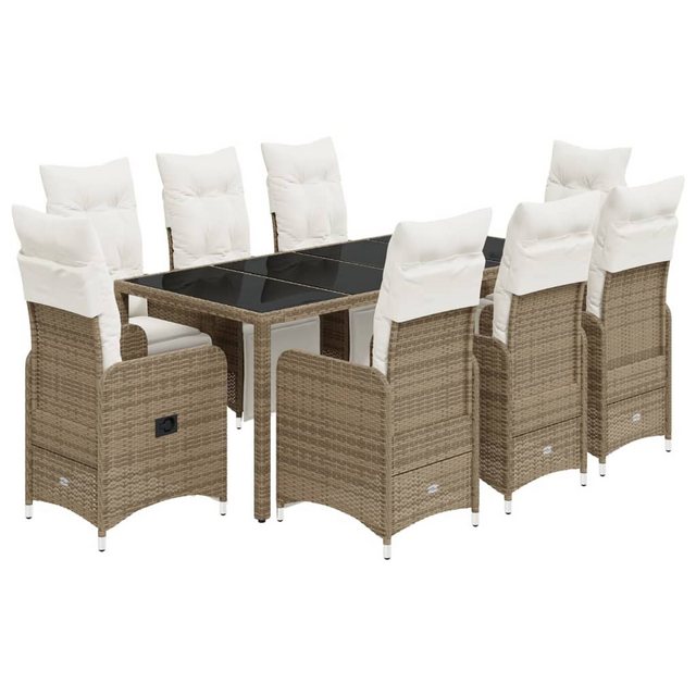 Bild von vidaXL Gartenlounge-Set 9-tlg. Garten-Bistro-Set mit Kissen Braun Poly Rattan, (9-tlg)