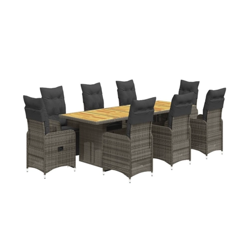 Bild von vidaXL 9-tlg Garten-Bistro-Set mit Kissen Grau Poly Rattan Modell 19