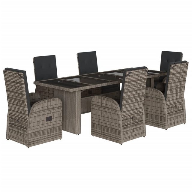 Bild von vidaXL Garten-Essgruppe 7-tlg. Garten-Essgruppe mit Kissen Grau Poly Rattan, (6-tlg)