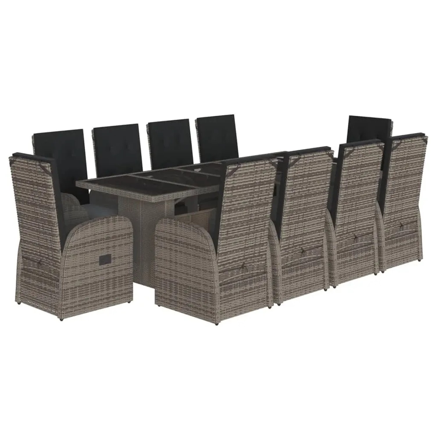 Bild von vidaXL 11-tlg Garten-Essgruppe mit Kissen Grau Poly Rattan Modell 19