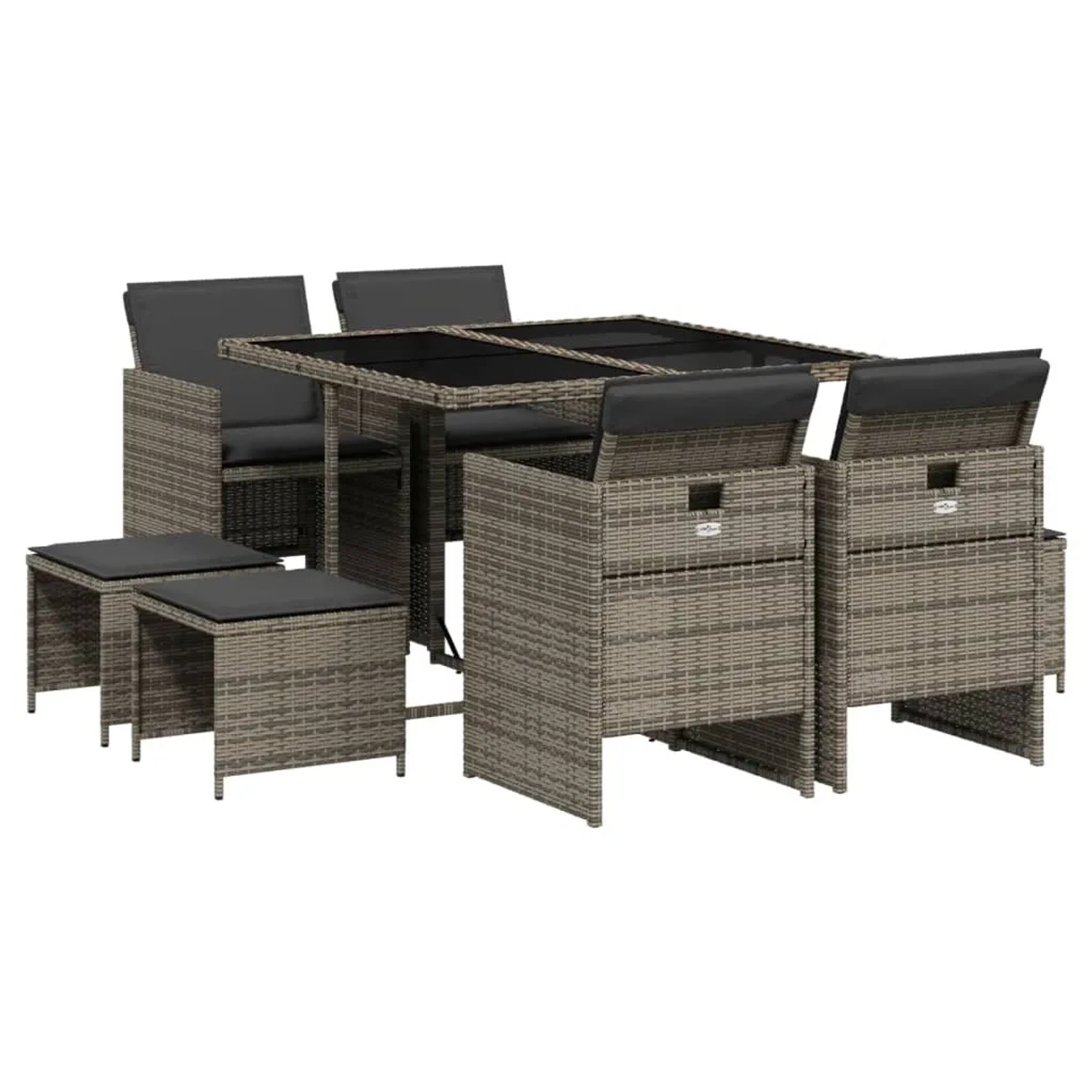 Bild von vidaXL 9-tlg Garten-Essgruppe mit Kissen Grau Poly Rattan Modell 51
