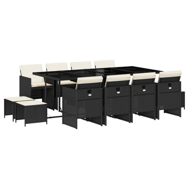 Bild von vidaXL Garten-Essgruppe 13-tlg. Garten-Essgruppe mit Kissen Schwarz Poly Rattan, (12-tlg)